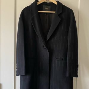 Maje long wool coat dark navy striped size 36